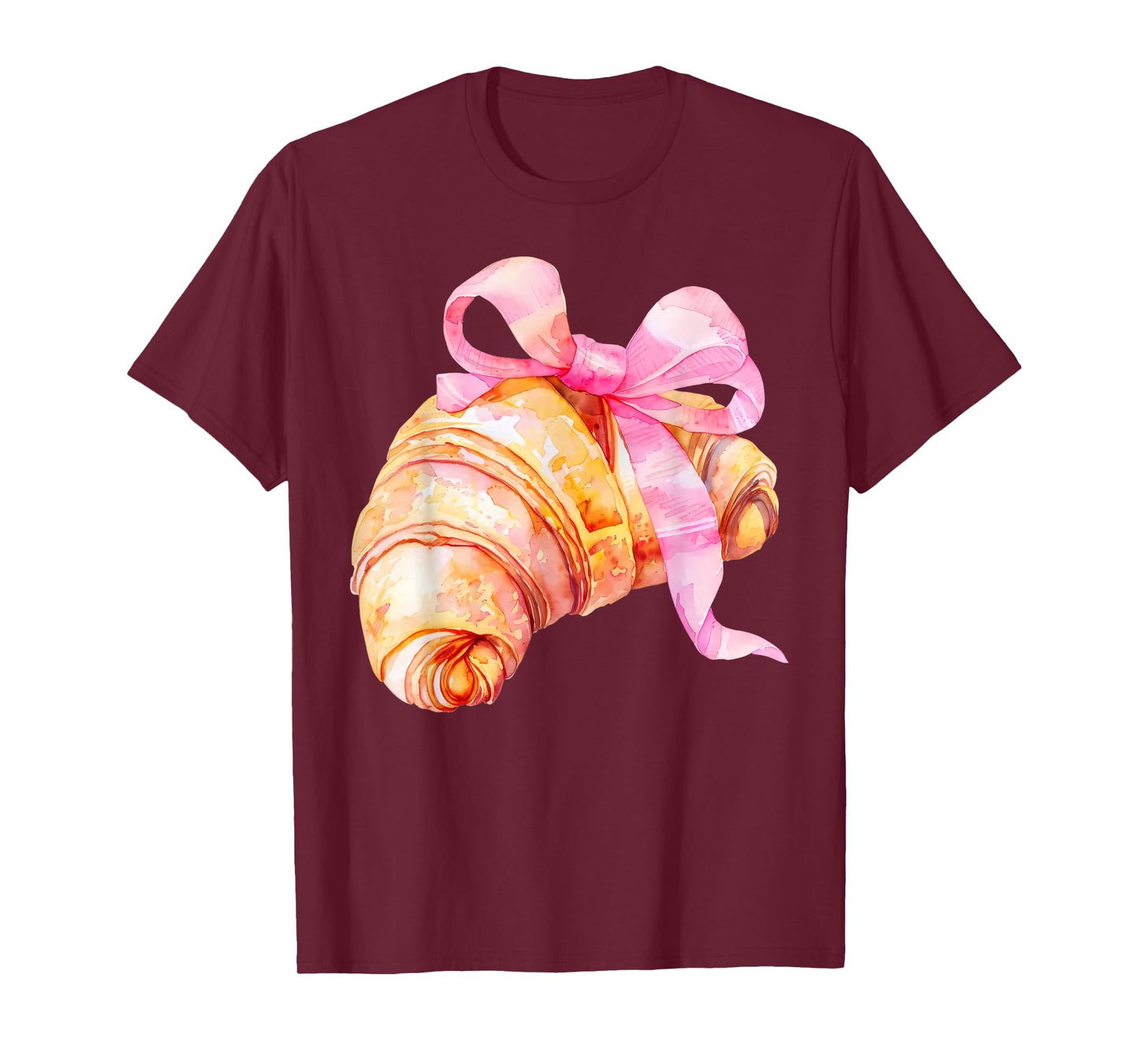 Coquette Pink Bow Croissant Cute Baking Baker Girl Women T-Shirt
