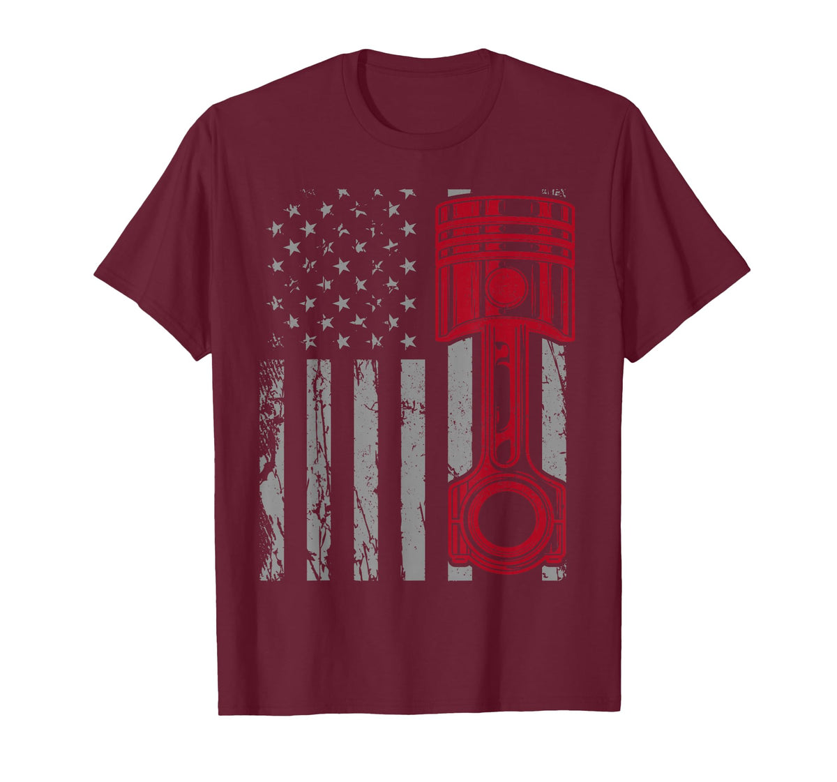 Car Mechanic Piston US Flag Auto Engine Patriotic Garage Guy T-Shirt