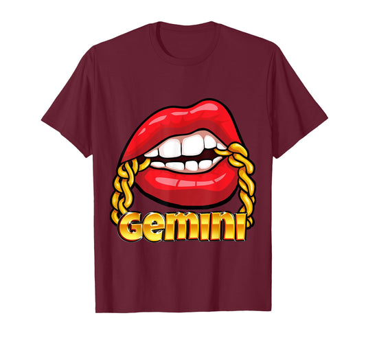 Juicy Lips Gold Chain Gemini Zodiac Sign T-Shirt