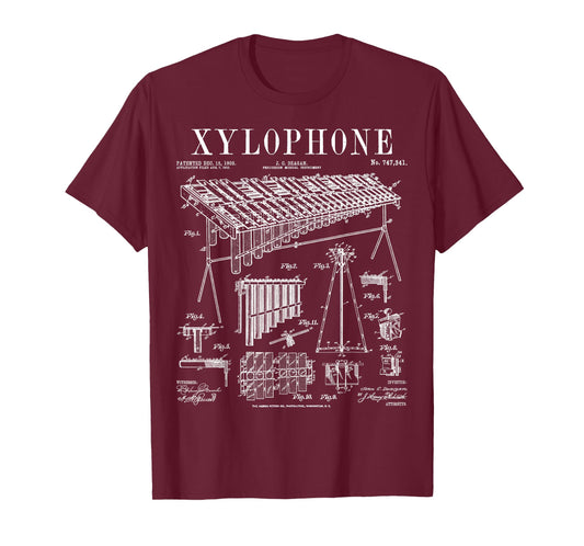 Xylophone Player Musician Musical Instrument Vintage Patent T-Shirt