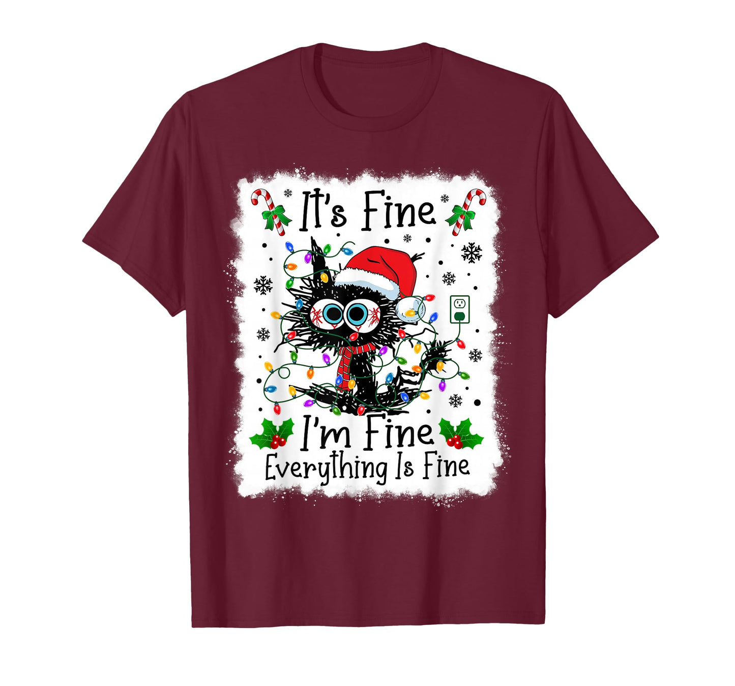 It's Fine I'm Fine Everything is Fine Cat Christmas Lights T-Shirt