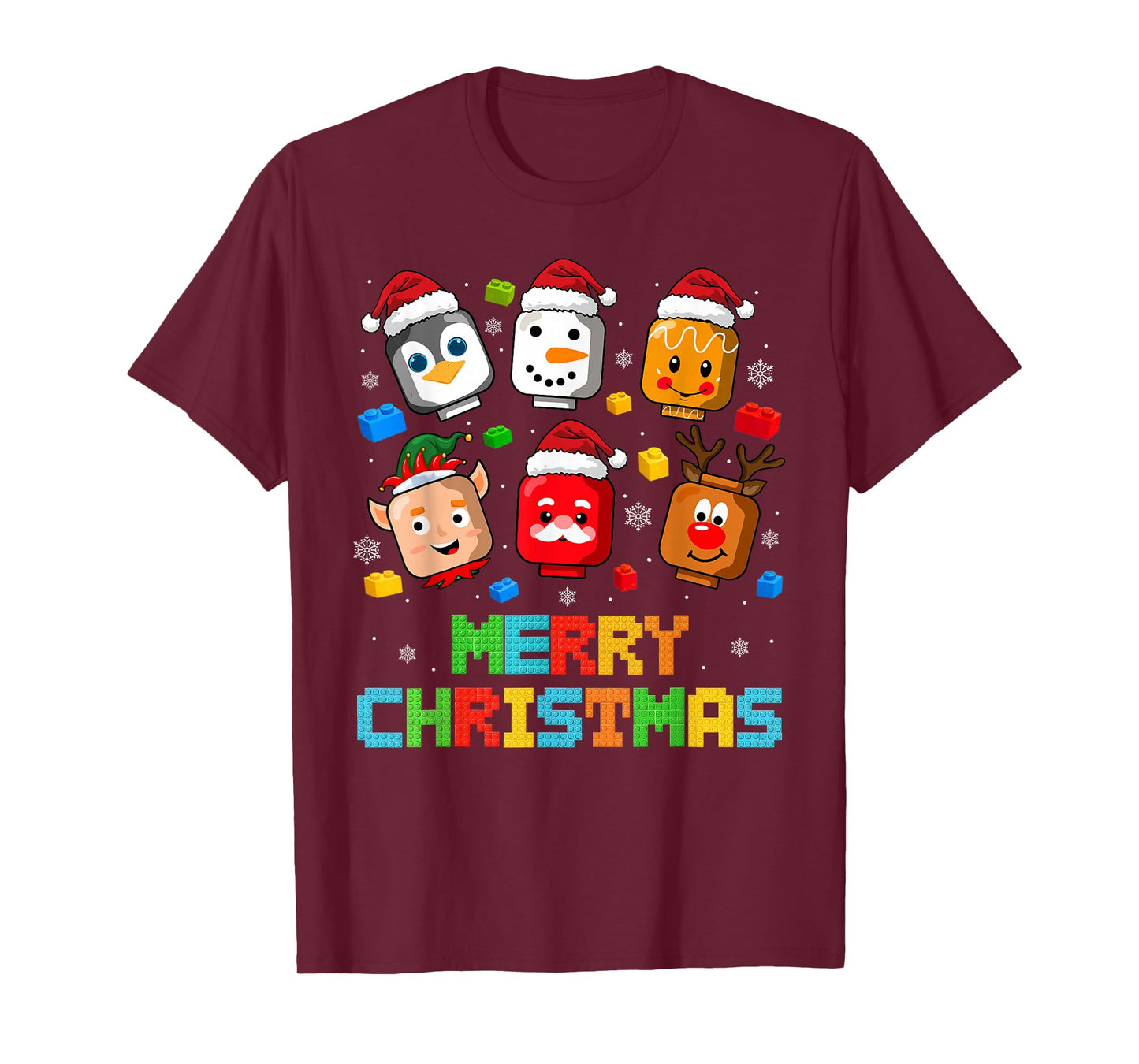 Christmas Building Bricks Santa Elf Snowman Master Builder T-Shirt