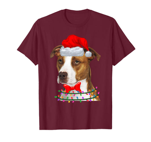 Christmas Lights Pitbull Wearing Xmas Hat - Cute Dog Lover T-Shirt