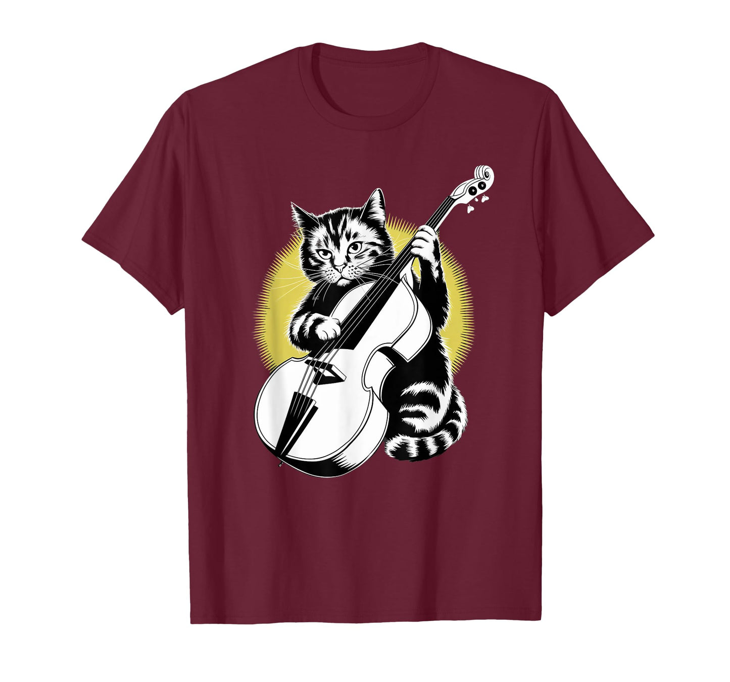 Rockstar Bassist Cat on Cat Double Bass (Upright Bass) T-Shirt