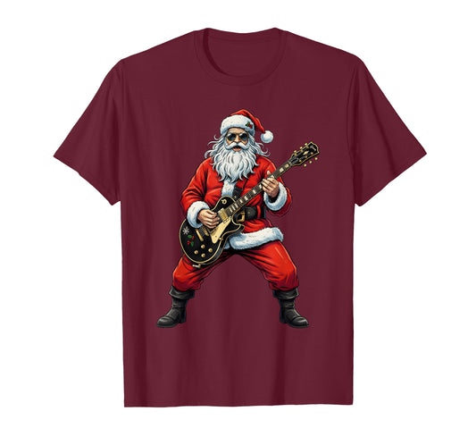 Christmas Santa Playing Guitar Rock Music Lover Xmas Holiday T-Shirt
