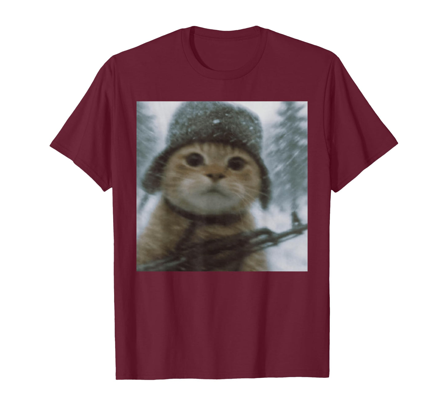 Wacky Cat Snow Kitten Soldier Selfie with Gun Meme T-Shirt