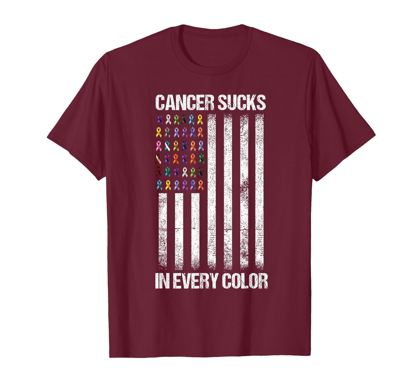 Cancer Sucks in Every Color Tshirt USA American Flag Ribbons T-Shirt