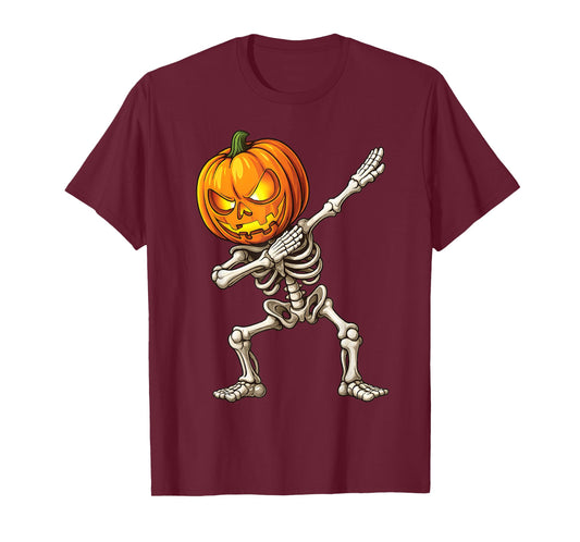 Halloween Boys Dabbing Jack O Lantern Skeleton Scary Pumpkin T-Shirt