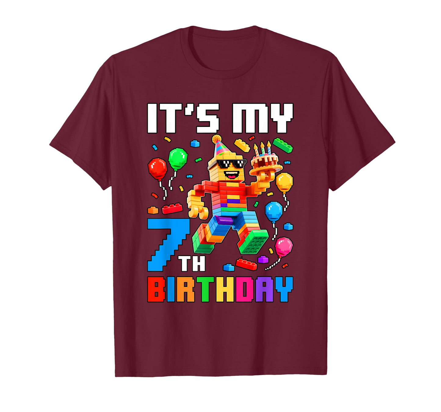 It's My 7th Birthday Building Brick 7 Years Old Boys Kids T-Shirt