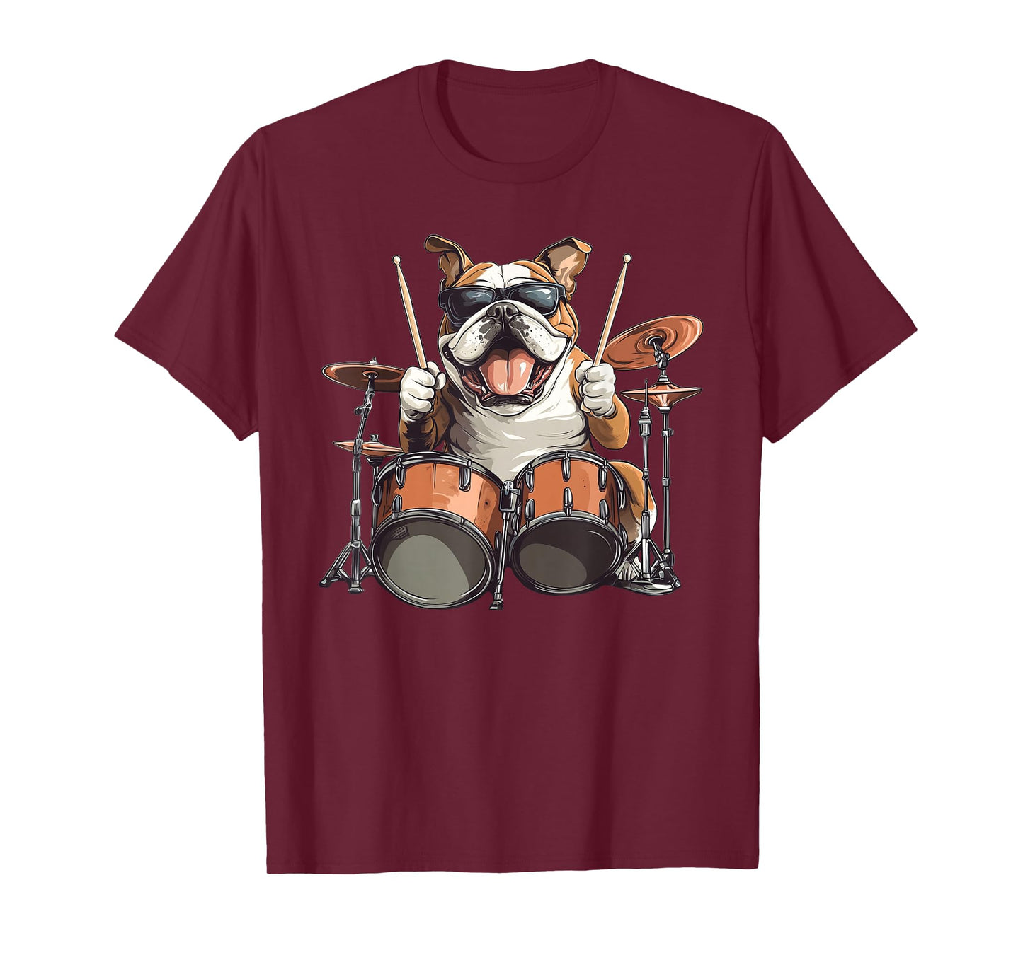 Cute English Bulldog Dog Playing Drums Drummer Music T-Shirt