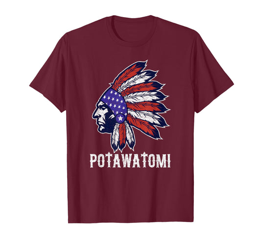 Potawatomi Native American Flag Pride Headdress T-Shirt
