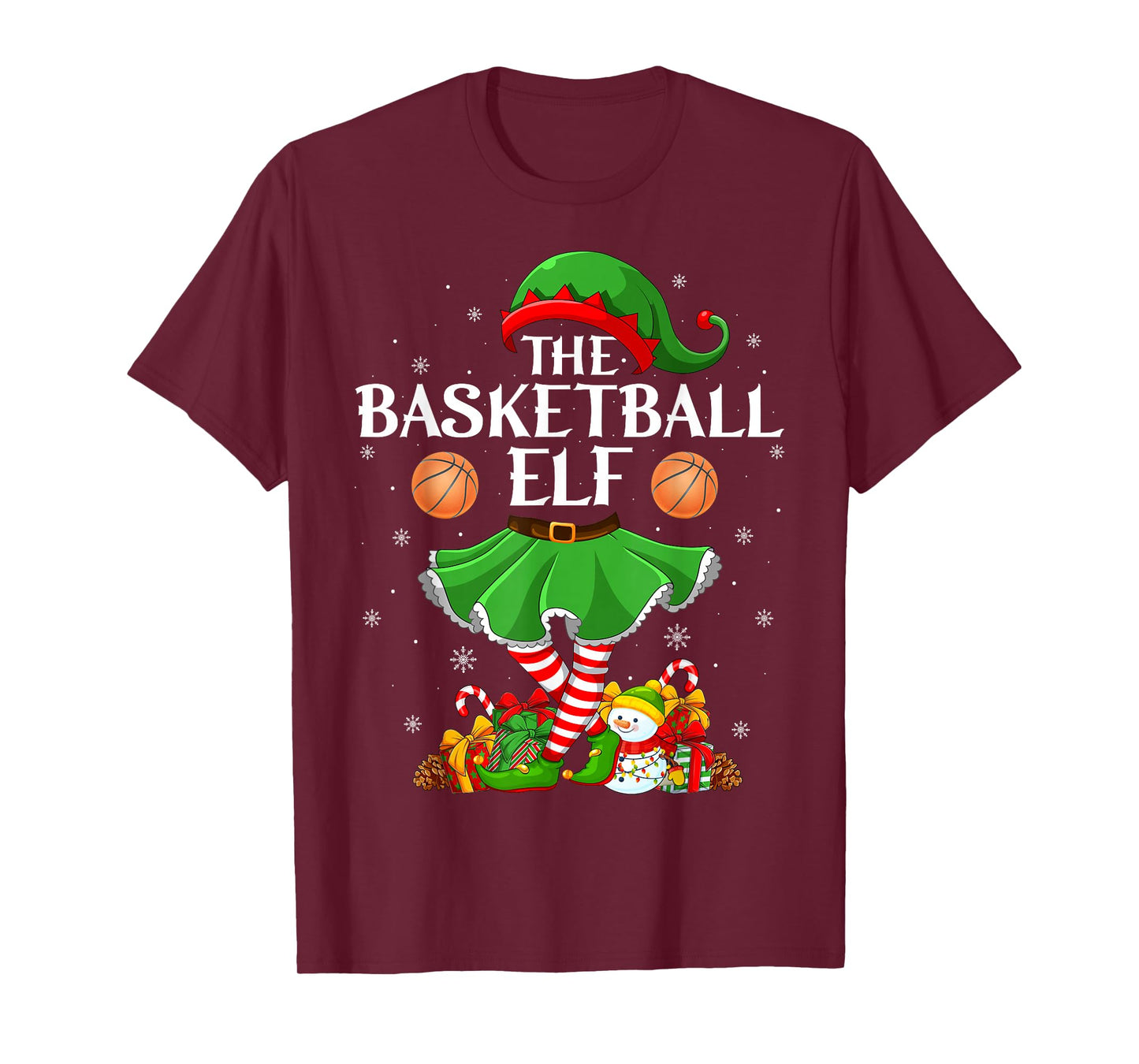 Basketball Elf Christmas Family Elf Squad Xmas Girls Women T-Shirt