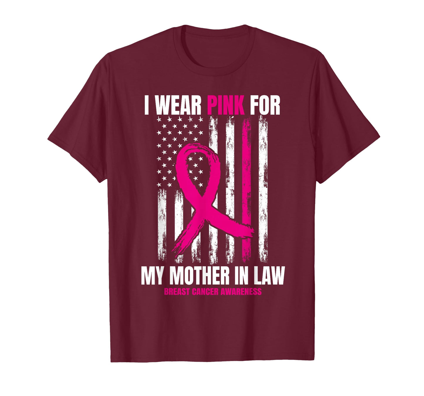Pink Mom Mother in Law Breast Cancer Awareness American Flag T-Shirt