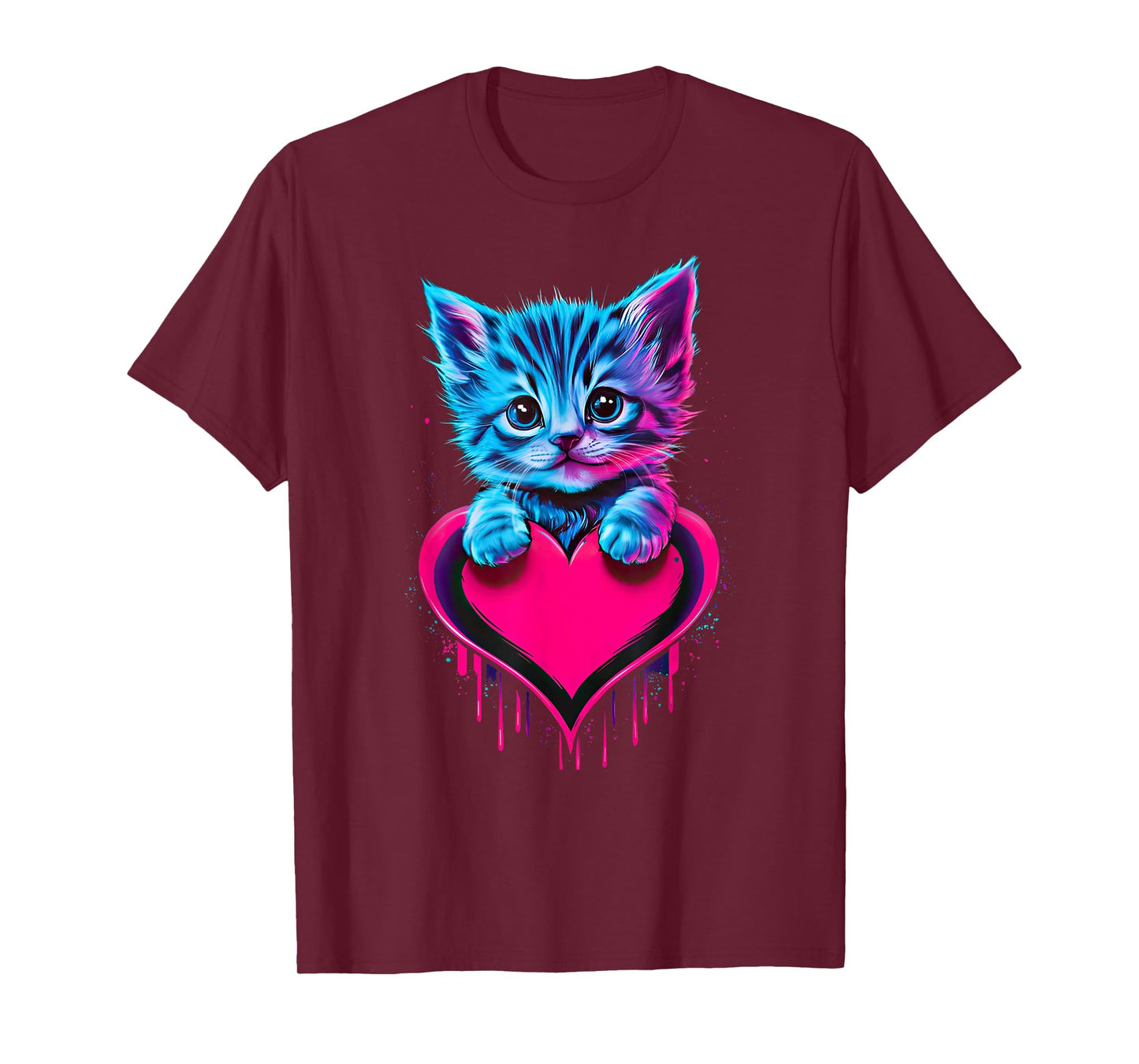 Funny Blacklight Glitch Art Cute Cat Kitten Valentine Heart Men Women Girls Kids T-Shirt