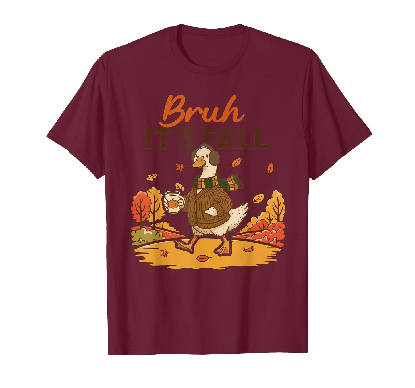 Cute Fall Goose Autumn Leaves Cozy Sweater Weather T-Shirt