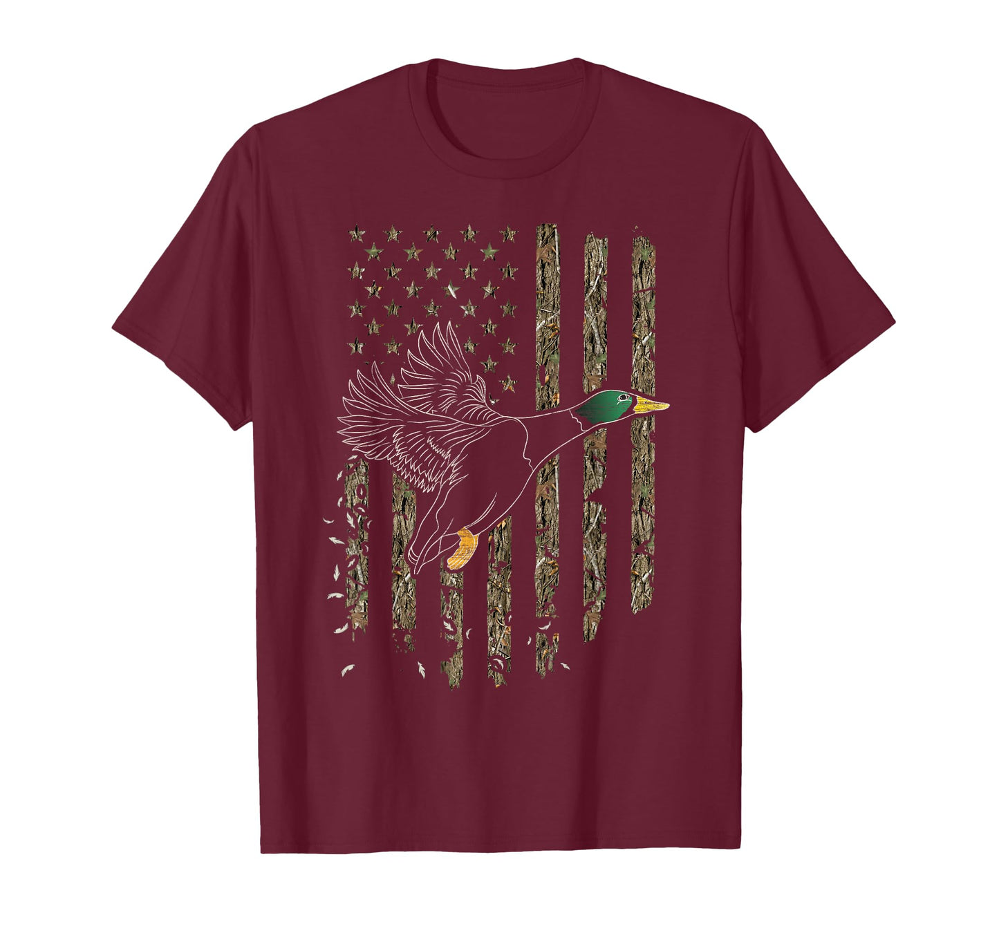 Duck Hunter American Flag Waterfowl Hunting Camouflage T-Shirt Small