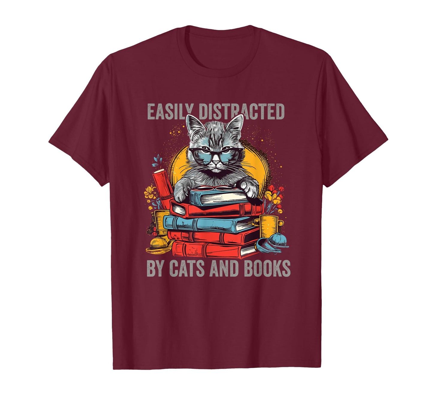 Easily Distracted by Cats and Books Book Lovers T-Shirt