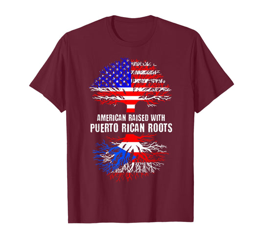 American Raised with Puerto Rican Roots USA Flag Puerto Rico T-Shirt Small