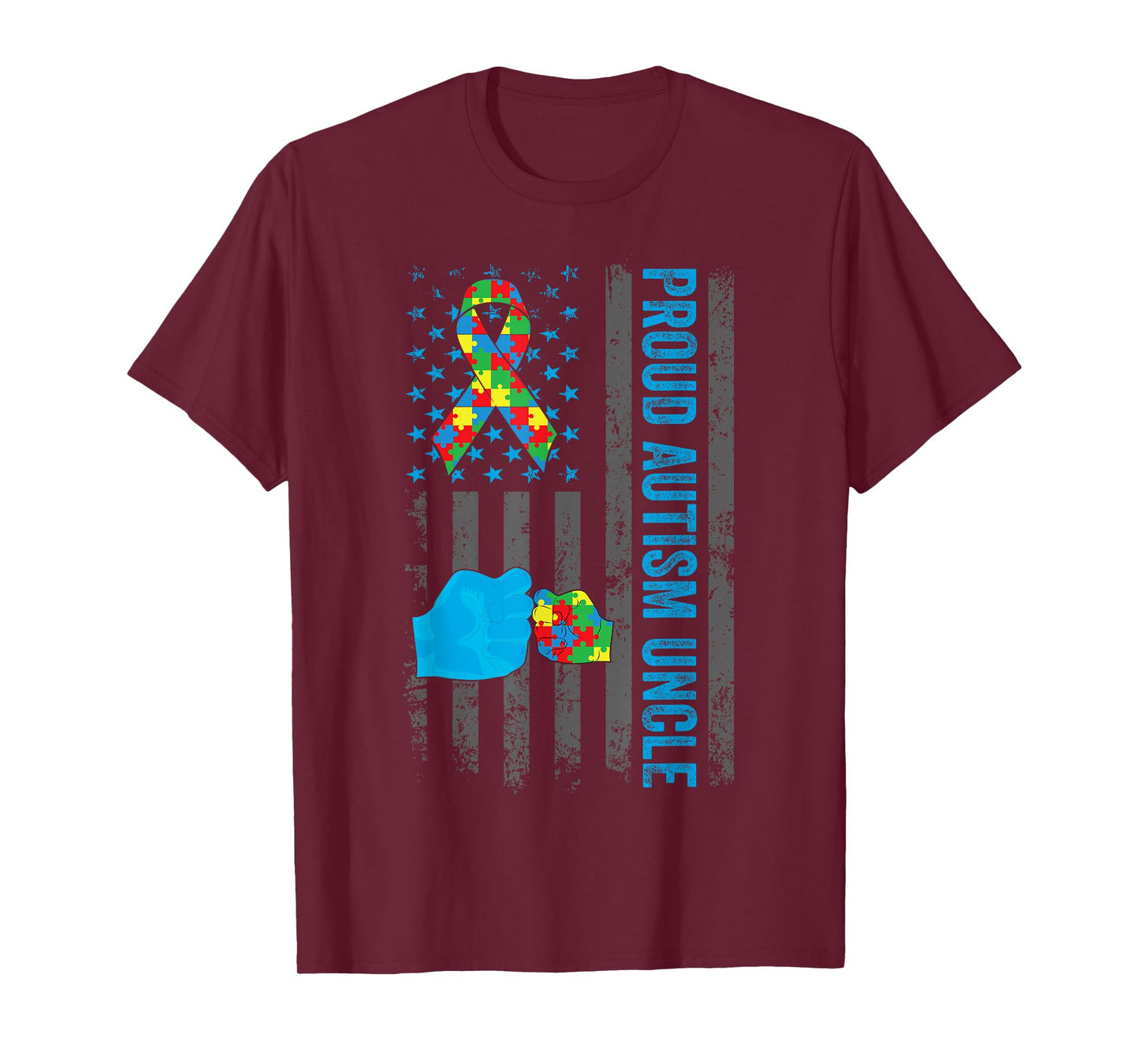 Proud Autism Uncle American Flag Autism Awareness Uncle Men T-Shirt