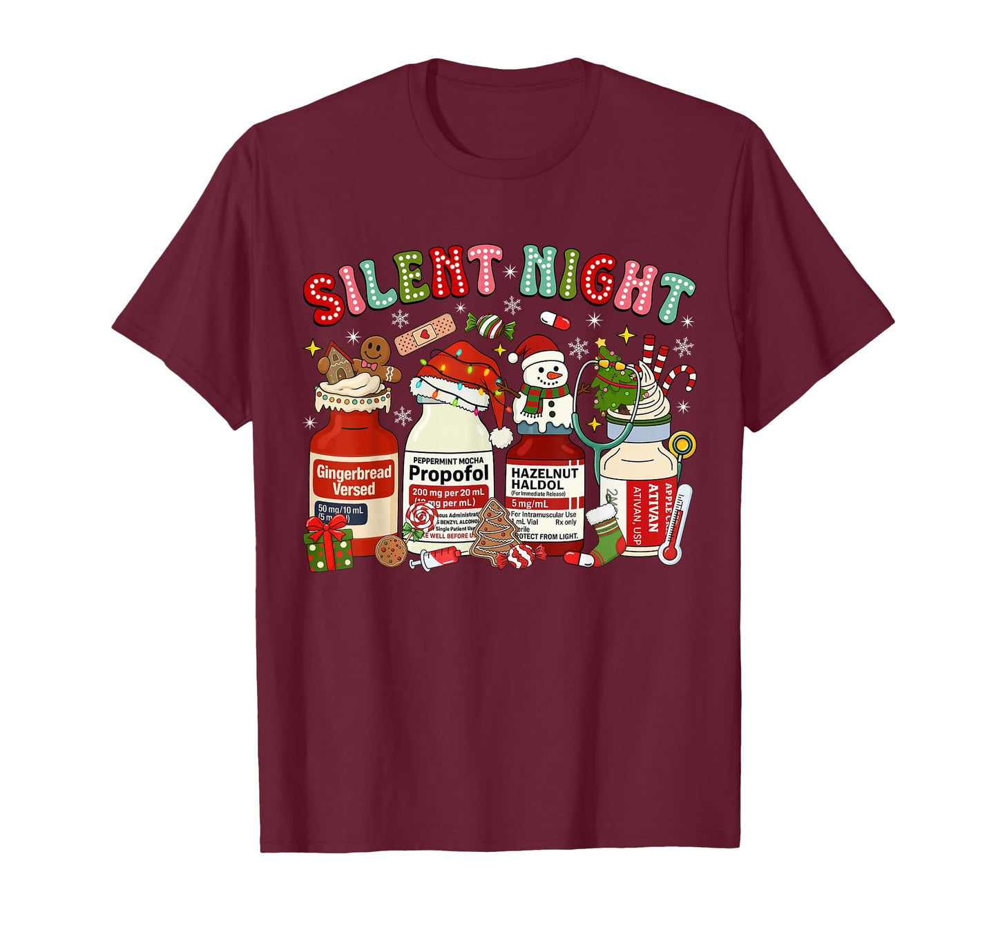 Christmas Nurse Peppermint Mocha Propofol ICU RN ED ER Nurse T-Shirt