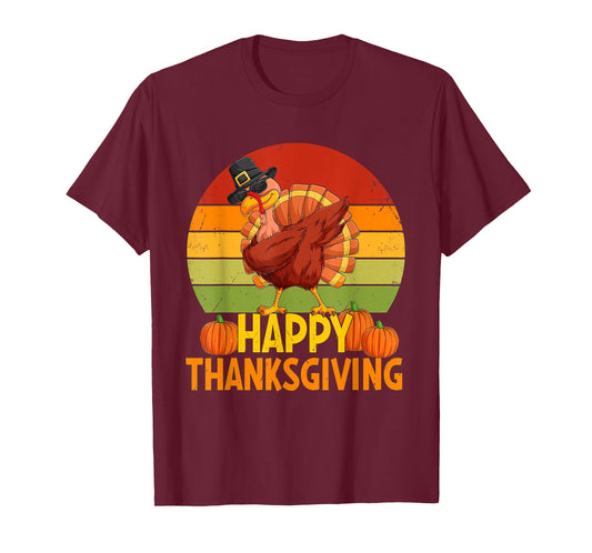 Happy Thanksgiving Dabbing Turkey Pilgrim Boys Girls Toddler T-Shirt