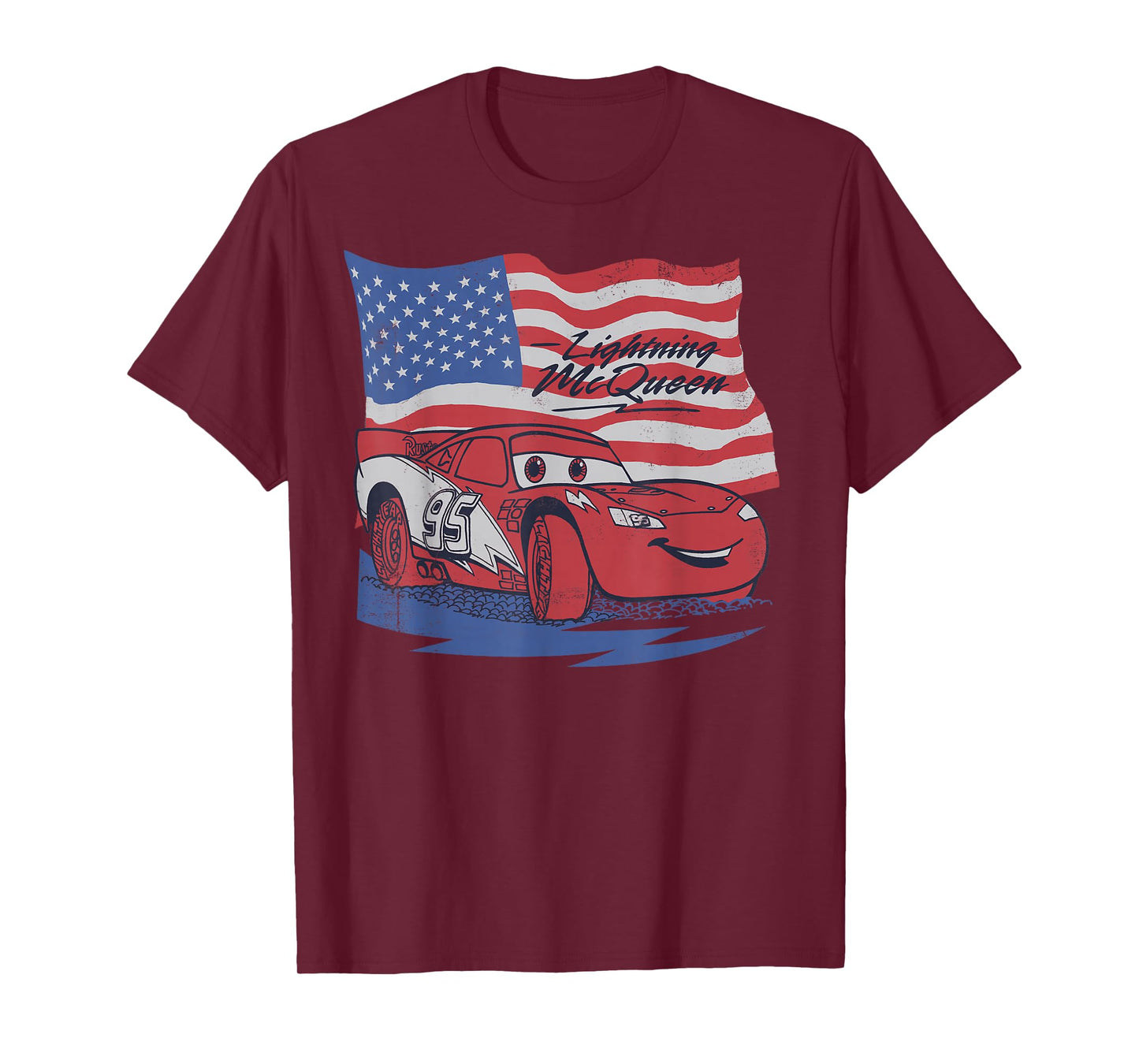 Disney Pixar Cars US Flag Lightning McQueen Retro T-Shirt T-Shirt