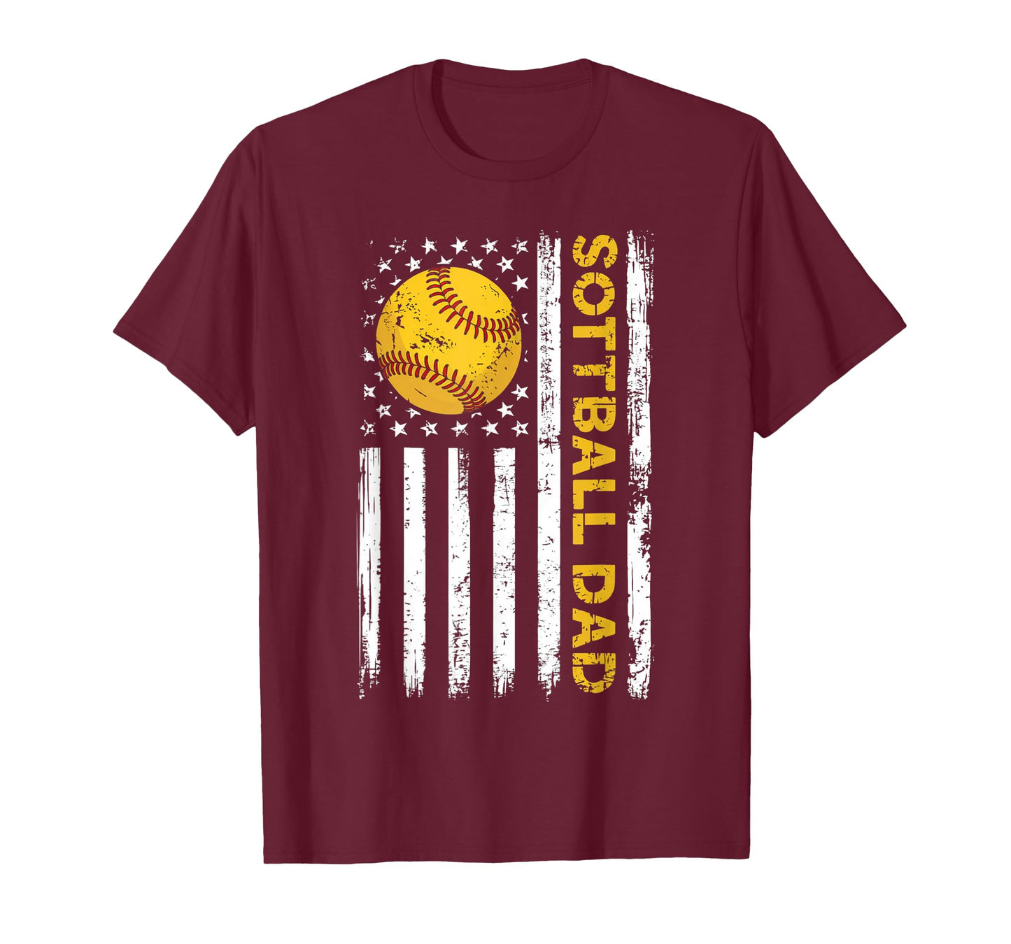 Softball Dad USA American Flag Patriotic Dad Father's Day T-Shirt