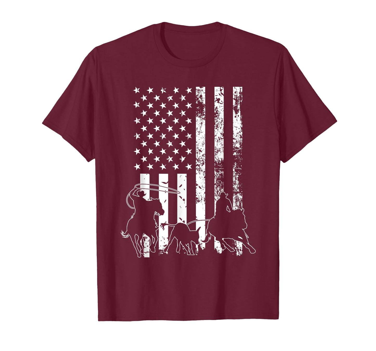 Team Roping - USA Flag Equestrian Horse Riding Header Heeler T-Shirt