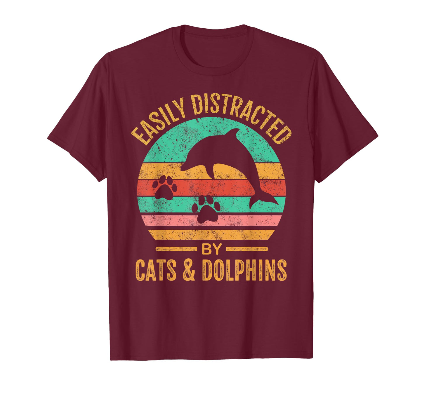 Easily Distracted By Cats & Dolphins Retro Funny T-Shirt