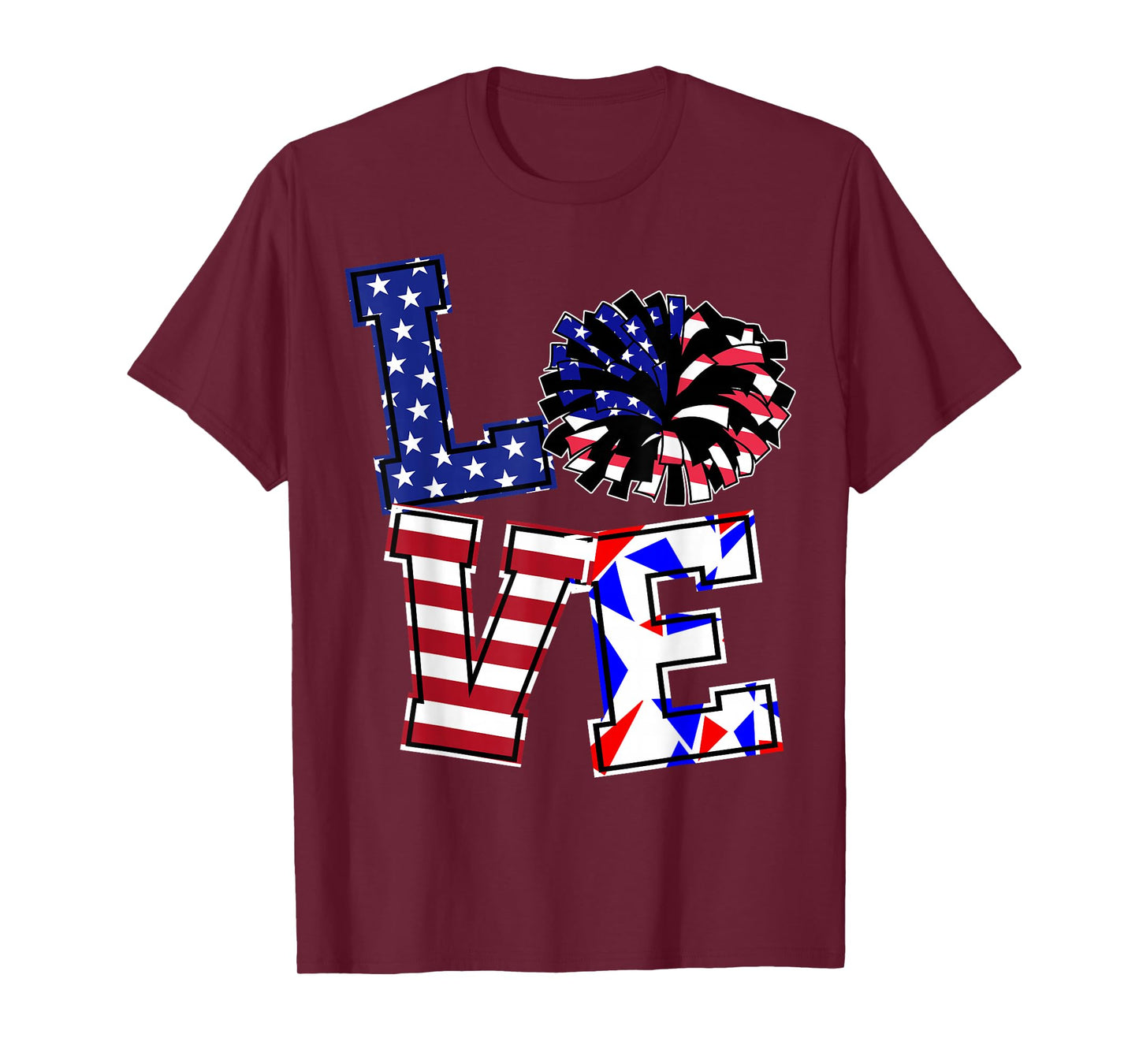 Love Cheer Cheerleader Cheerling US Flag Patriotic Girl Teen T-Shirt