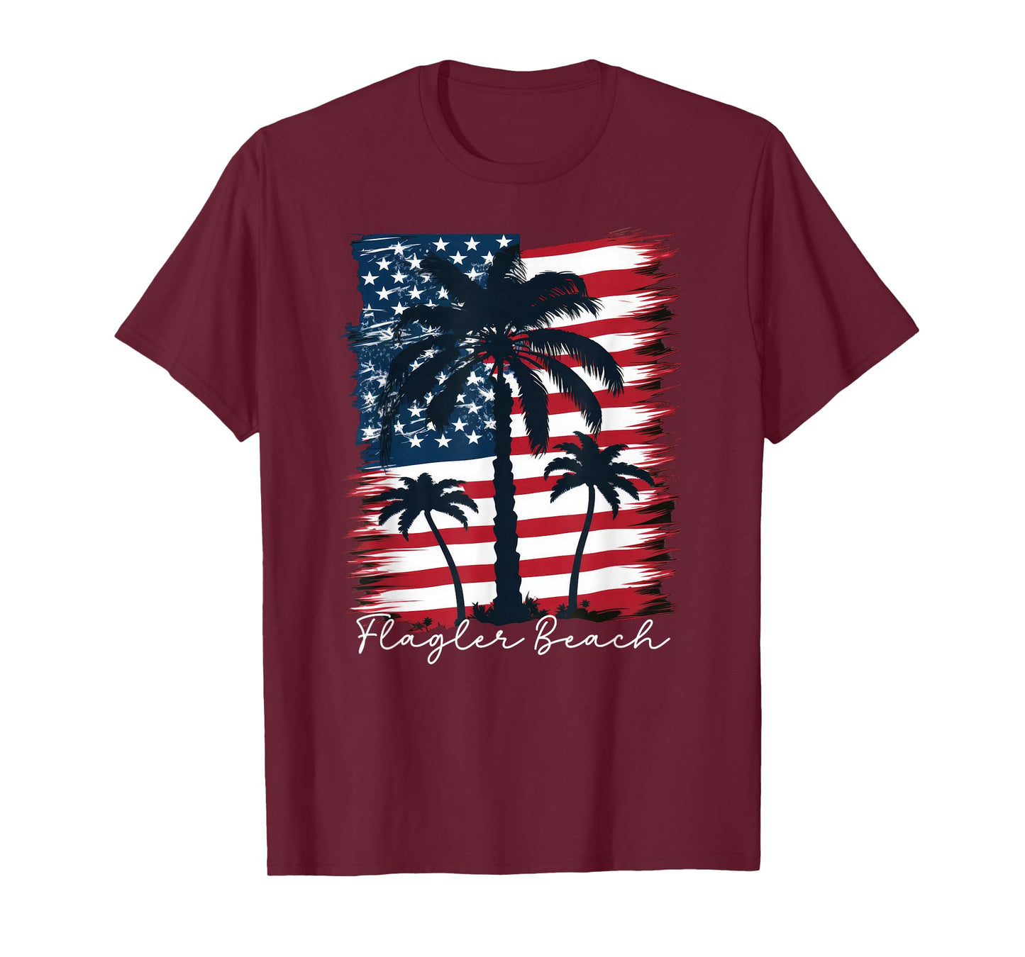 Flagler Beach - Patriotic American Flag Palm Trees T-Shirt