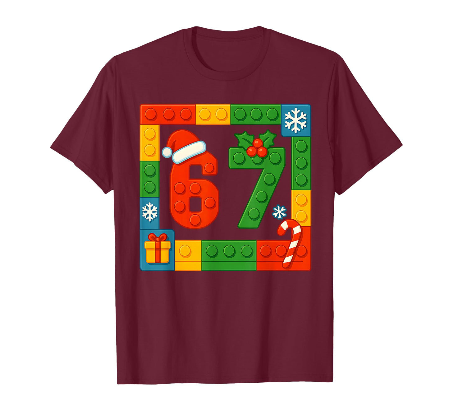 67 Christmas Building Blocks Six Seven Meme Brick Builder T-Shirt