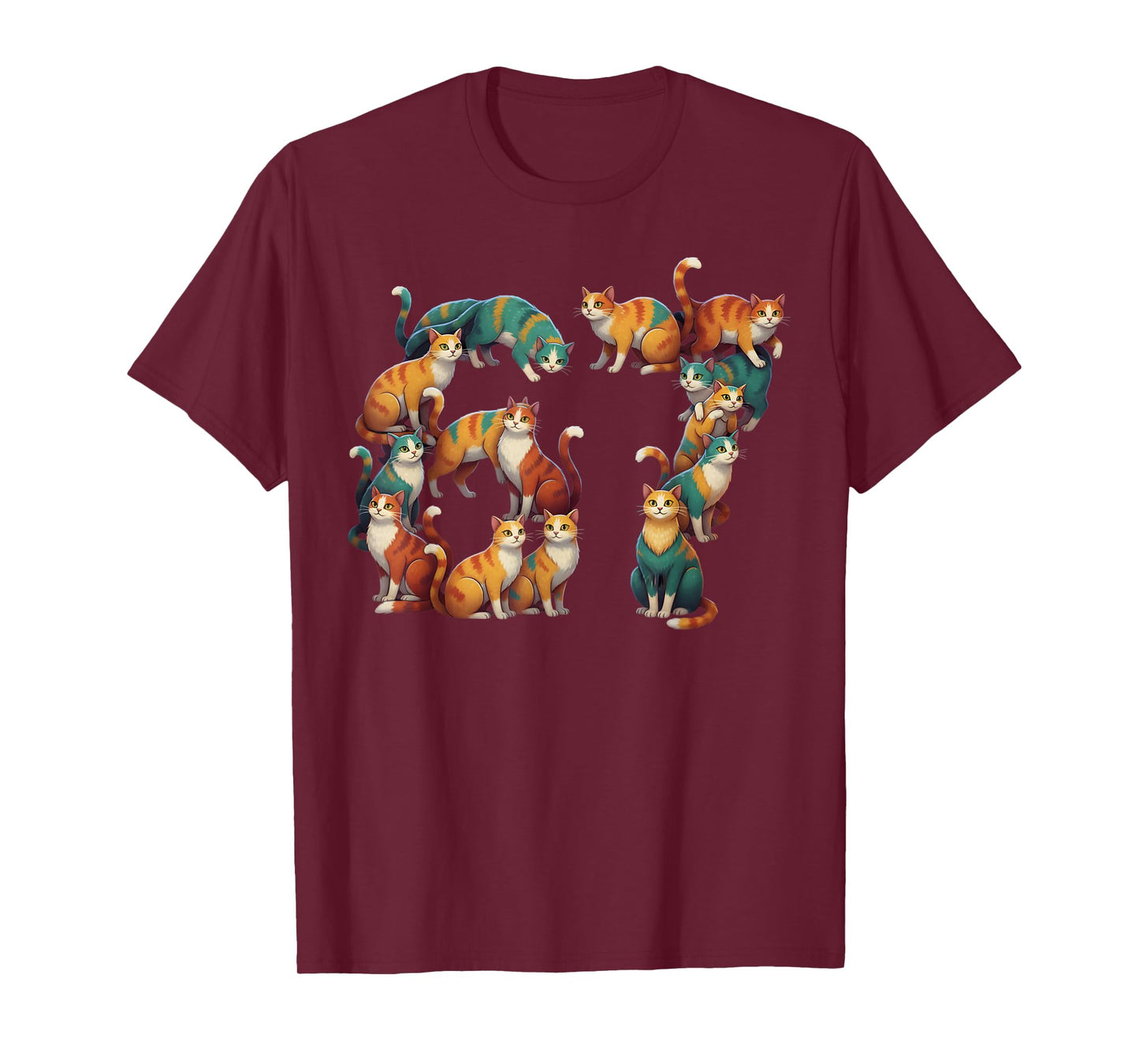 Funny Six Seven 6 7 Meme Gen Alpha Slang 67 Cat Meme T-Shirt