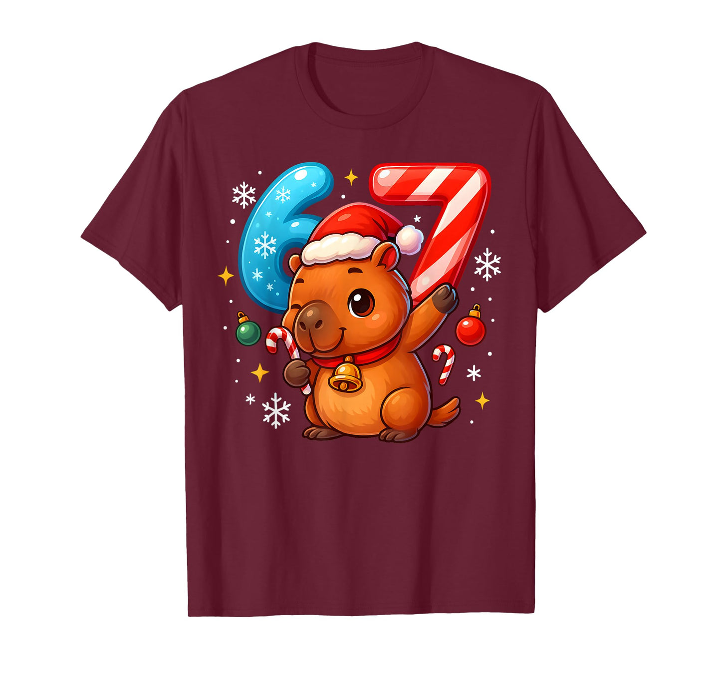 Christmas Capybara 67 Funny 6 7 Meme Girls Kids Boys Xmas T-Shirt