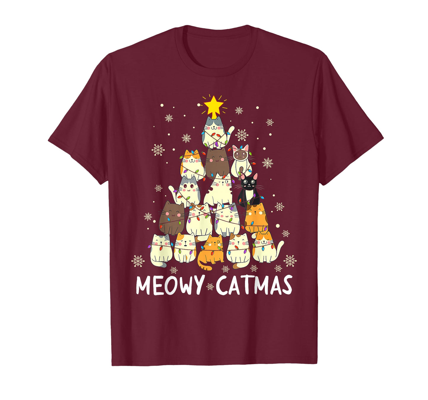 Meowy Catmas Cat Christmas Tree Xmas Girls Boys Funny Santa T-Shirt