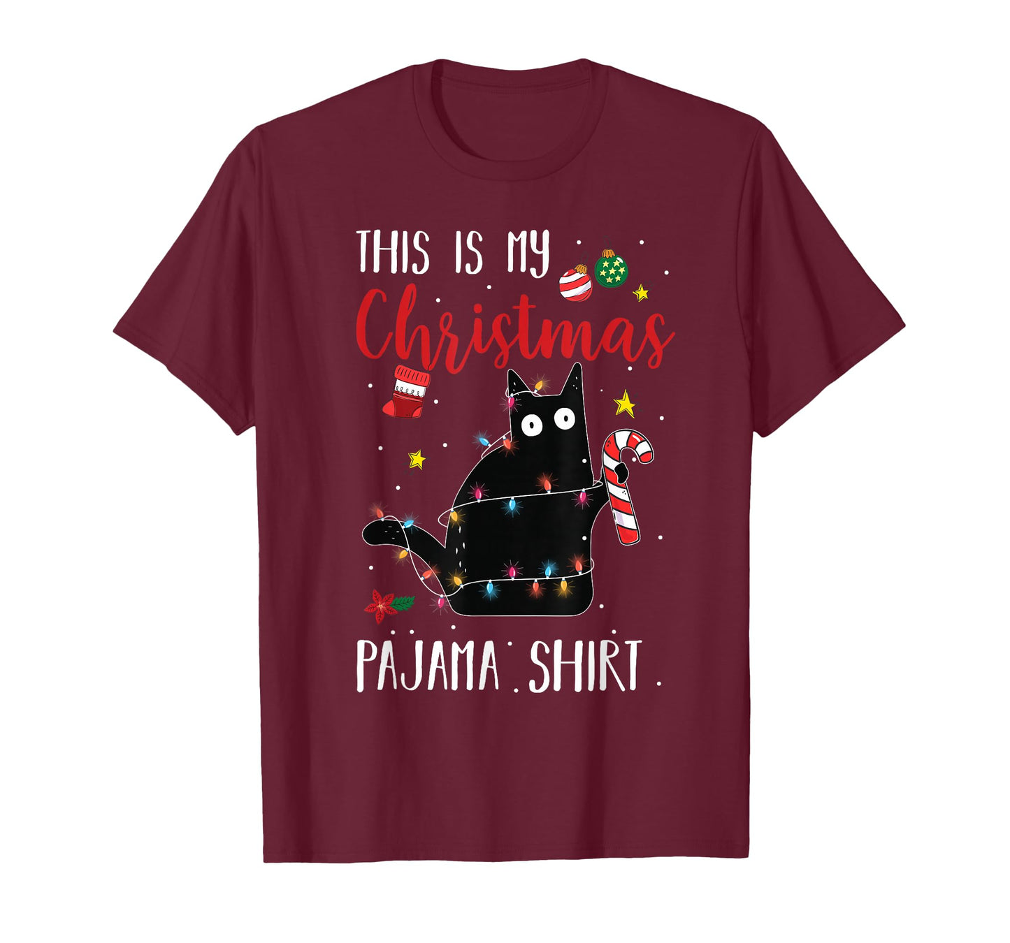 Black Cat This Is My Christmas Pajama Shirt Xmas Lovers T-Shirt