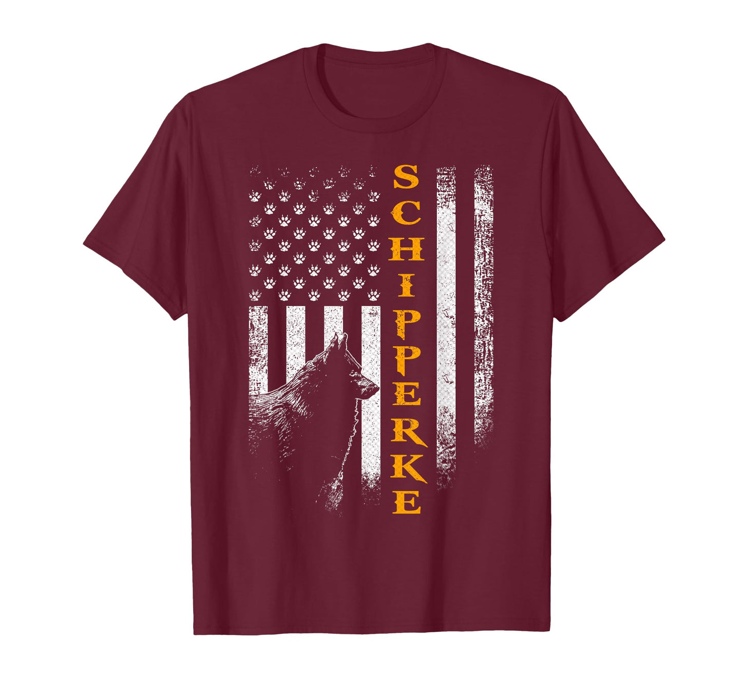 Vintage USA Schipperke Dog Silhouette American Flag Funny T-Shirt