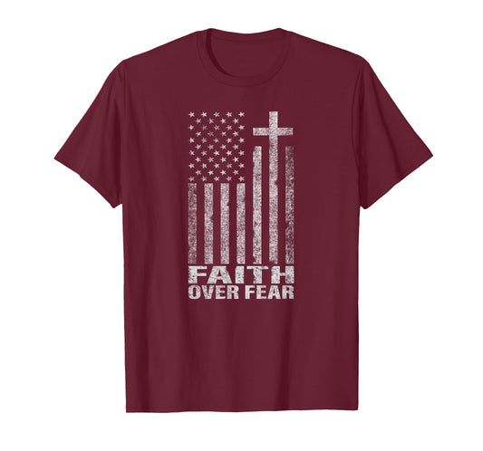 Faith Over Fear Cool Christian Flag Cross for Men Women Kids Short Sleeve T-Shirt
