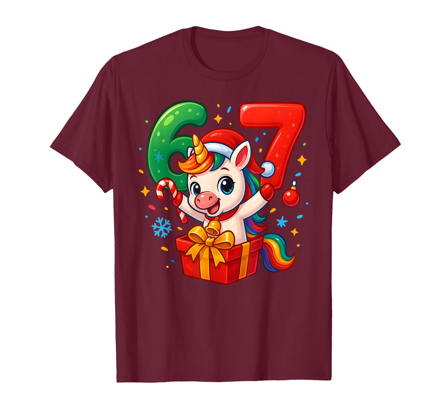 Christmas Unicorn 67 Funny 6 7 Meme Girls Kids Xmas 6-7 Cute T-Shirt