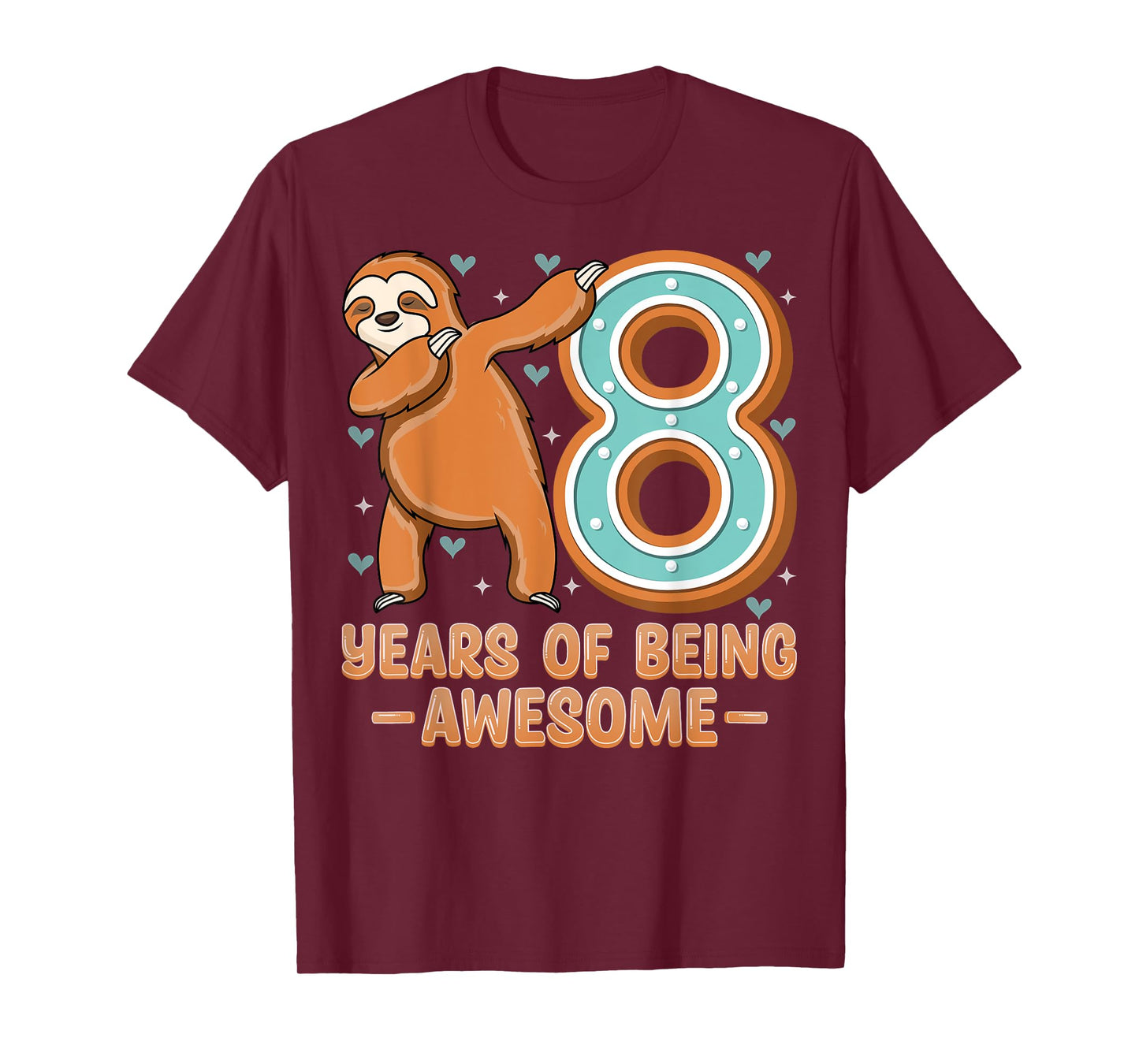 8 Years Of Being Awesome Sloth Dabbing 8th Birthday Kids T-Shirt