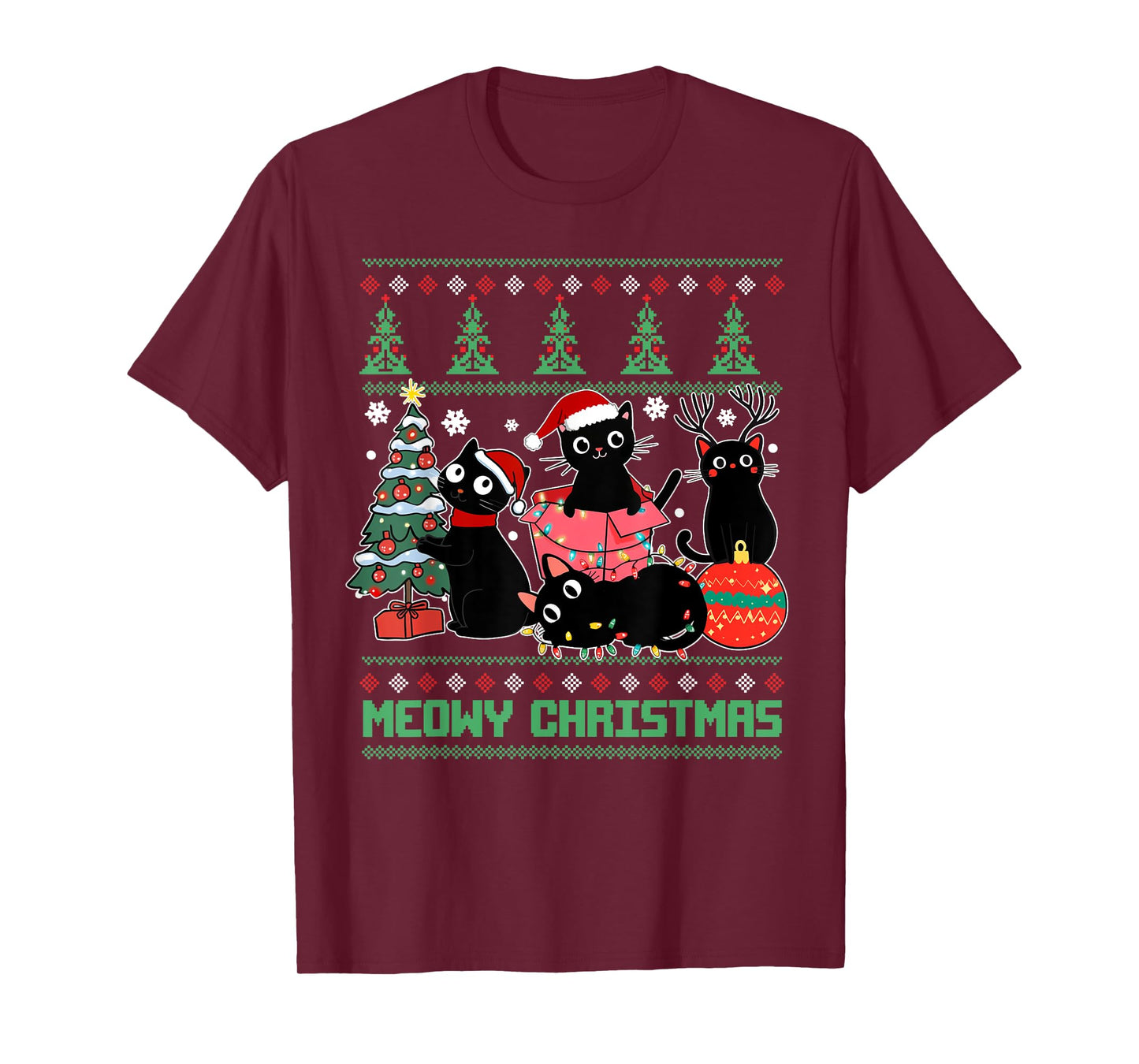 Meowy Christmas Black Cats Play Christmas Tree Ugly Pajama T-Shirt