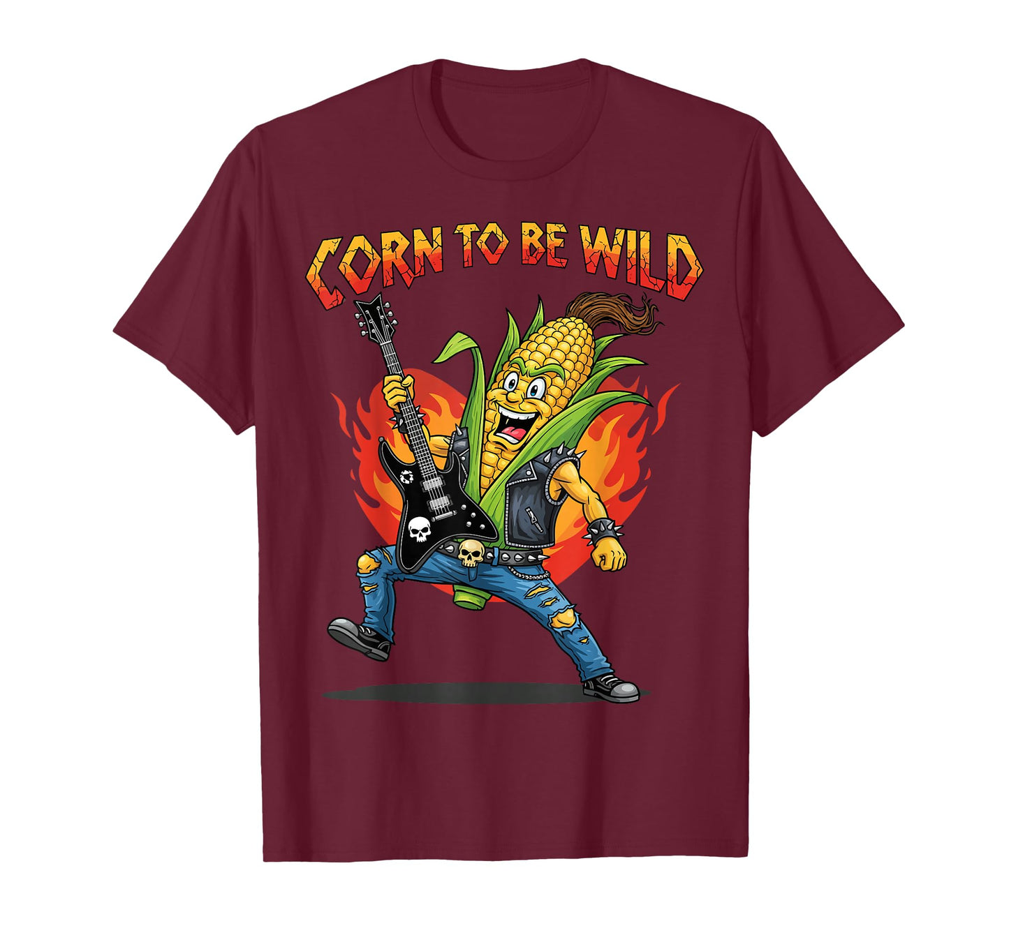 Corn to Be Wild Guitar Rocker Corn Cob Pun Funny Foodie T-Shirt