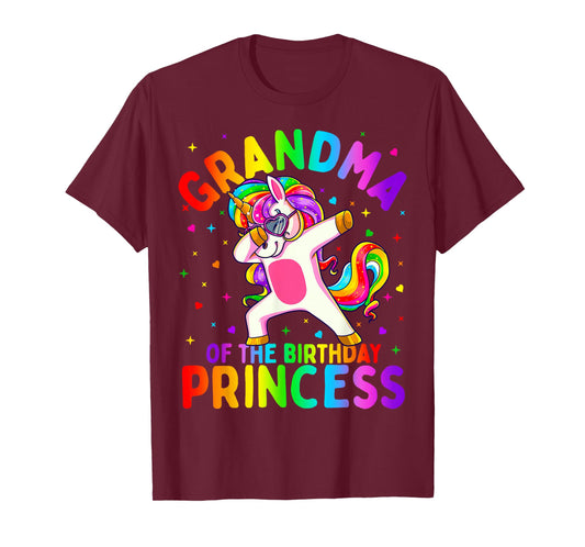 Grandma of The Birthday Princess Girl Dabbing Unicorn T-Shirt Small