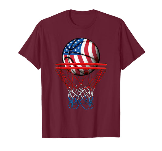 Basketball American Patriotic 4th of July US Flag Men Boys T-Shirt