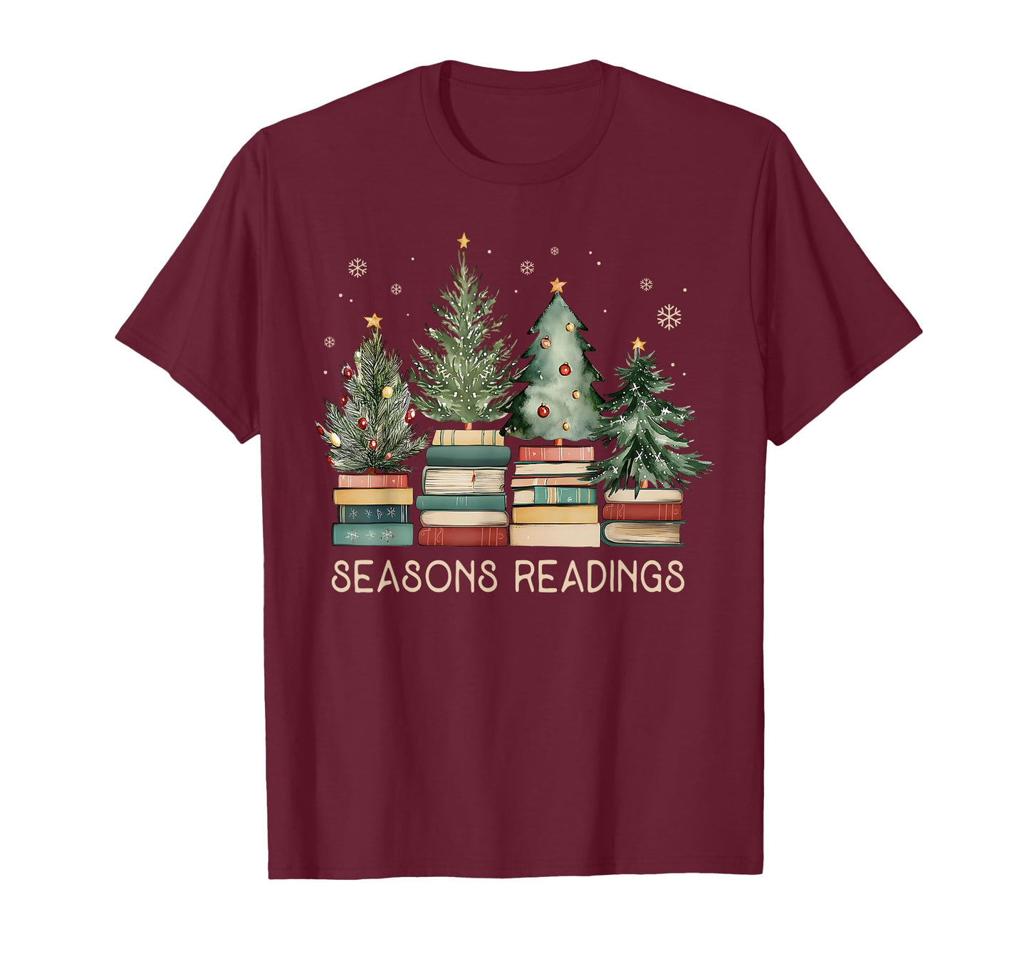 Christmas Book Tree Teacher Xmas Librarian Seasons Readings T-Shirt