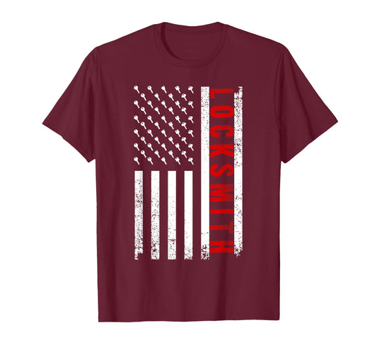 Cool Locksmith Art For Men Women American Flag Lock Picker T-Shirt
