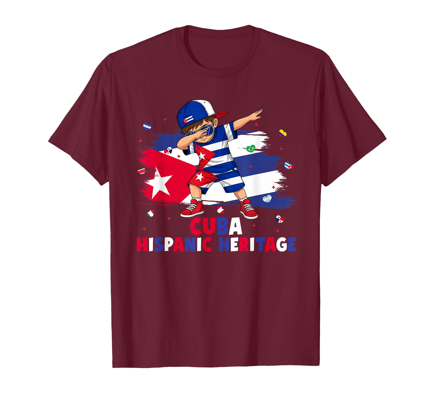 Dabbing Boy Cuba Hispanic Heritage Month Cuban Flag Kids T-Shirt