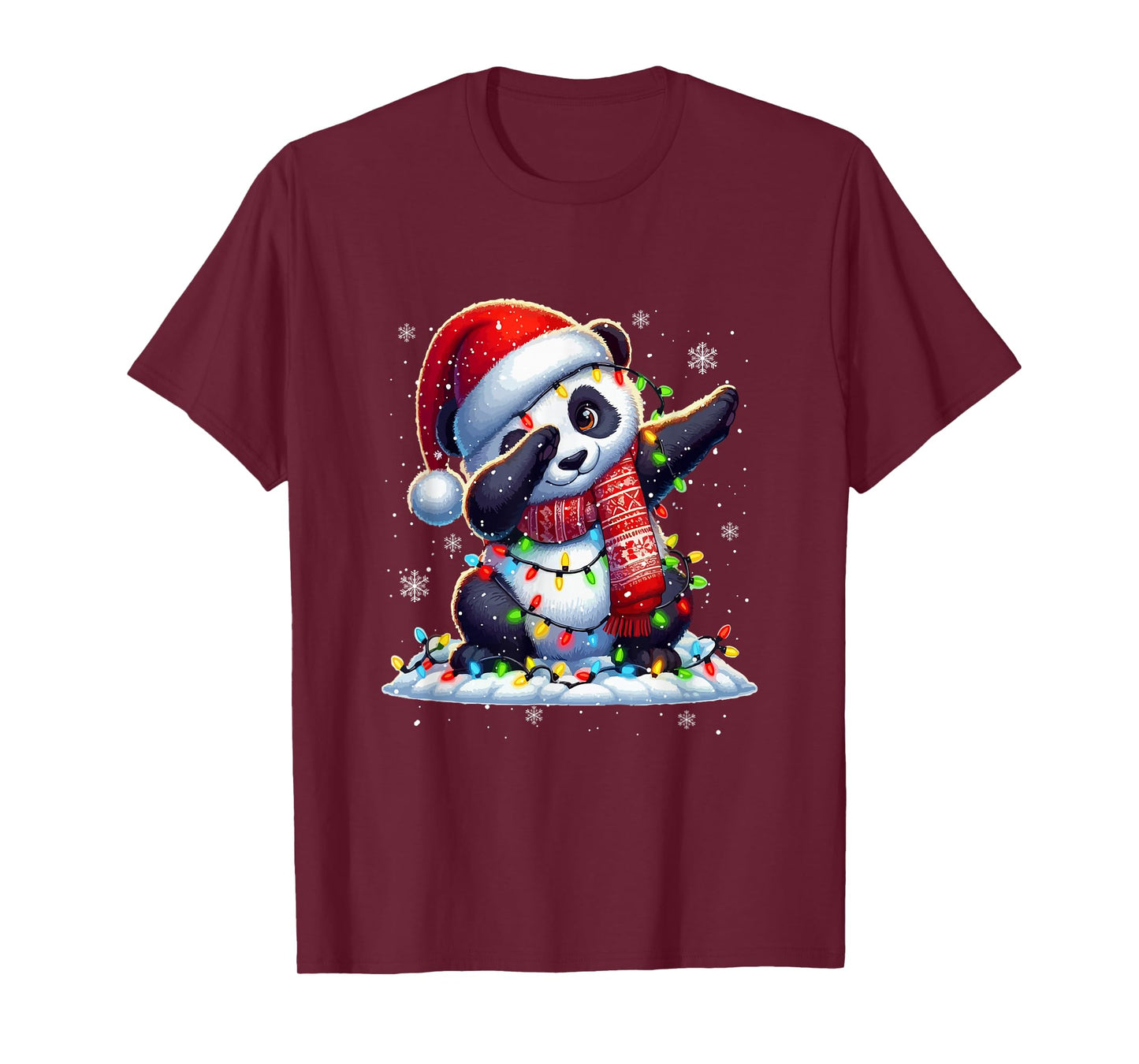 Dabbing Panda Santa Xmas Colorful Lights Wild Animal Lover T-Shirt