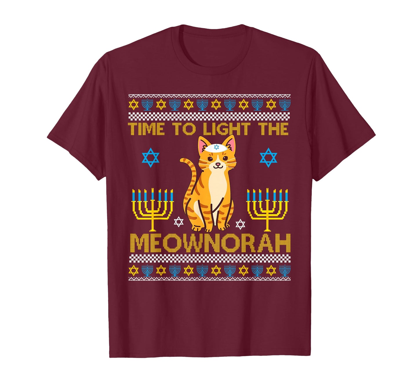 Light The Meownorah Jewish Cat Menorah Lover Ugly Chanukah T-Shirt