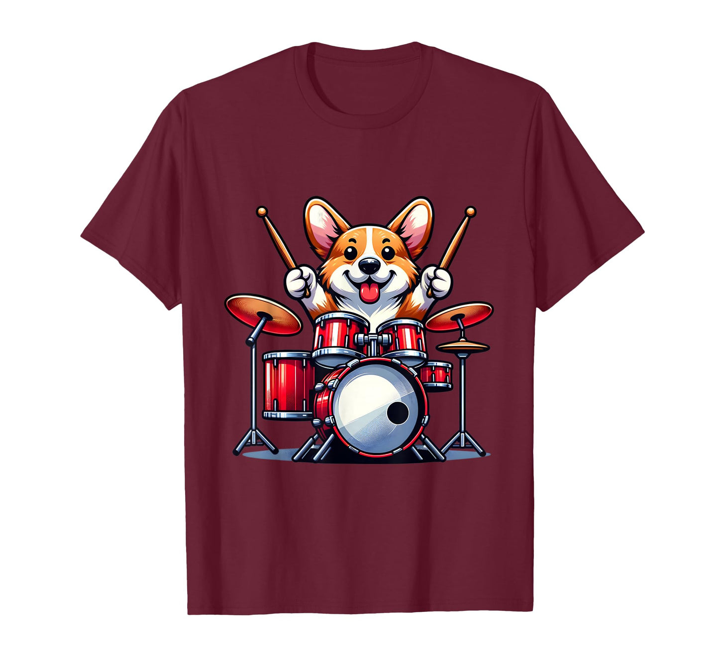 Cute Corgi Dog Playing Drums Drumset Graphic Funny Drummer T-Shirt